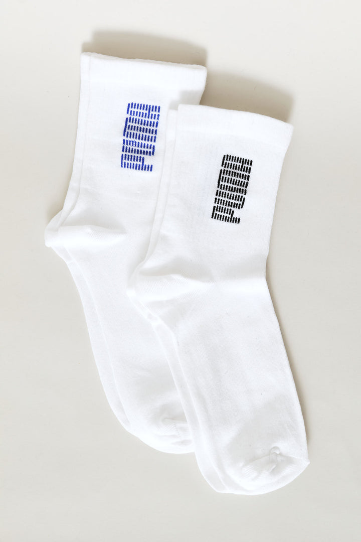 2 Pack Stripe Crew Sock - White