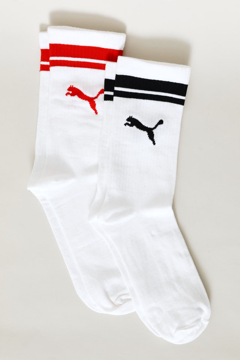 2 Pack Rib Logo Socks - White/Black/Royal Blue