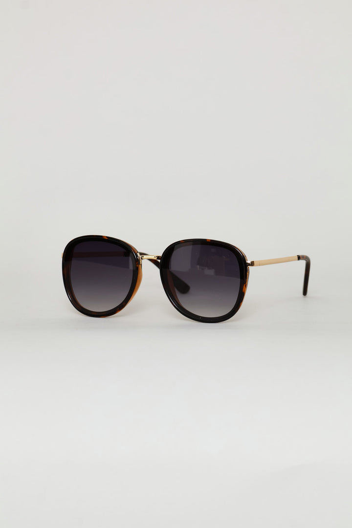 Round Smoke Gold Temple Sunglasses - Tortoise