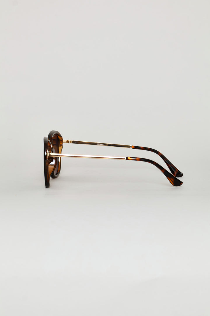 Round Smoke Gold Temple Sunglasses - Tortoise