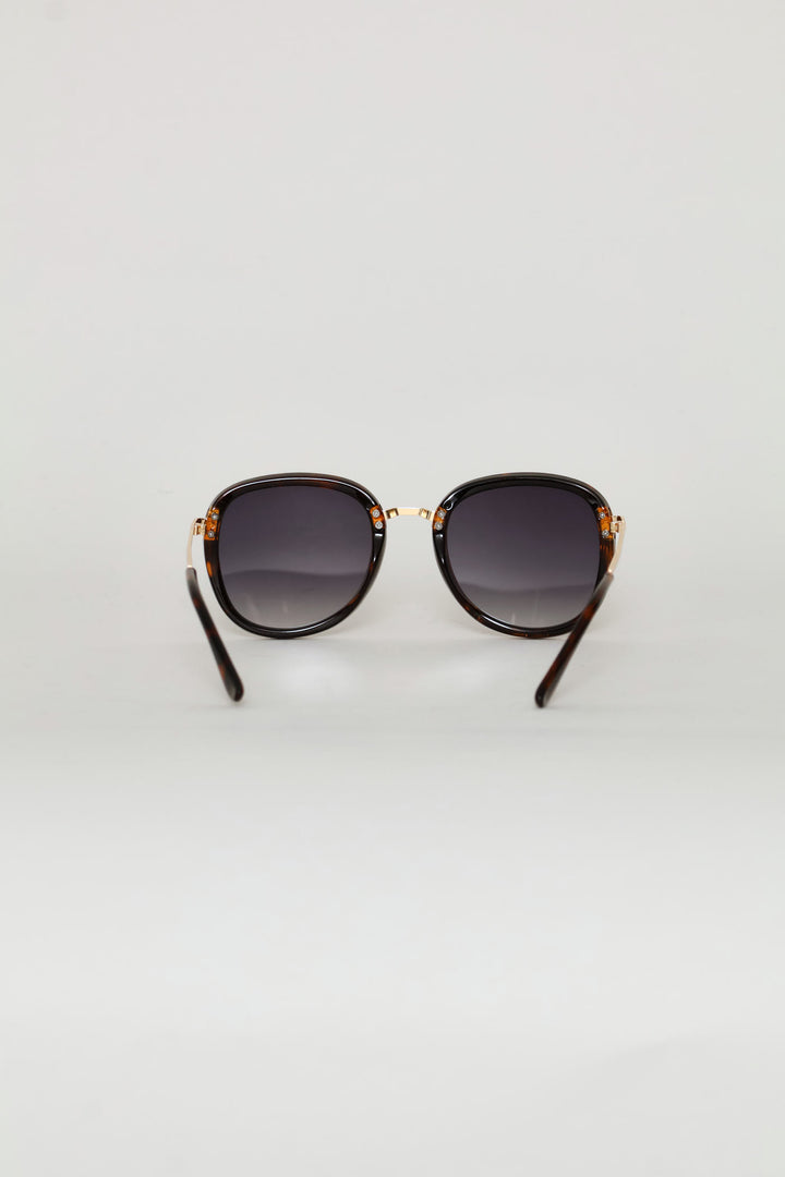 Round Smoke Gold Temple Sunglasses - Tortoise