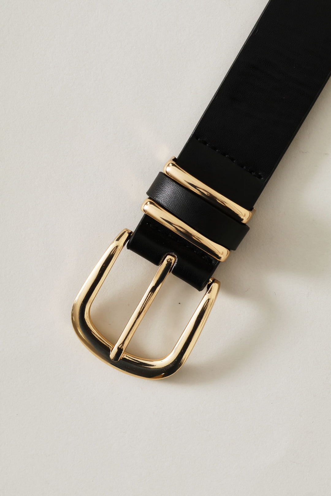 Ladies Rounded Buckle Double Gold Loop Belt - Black