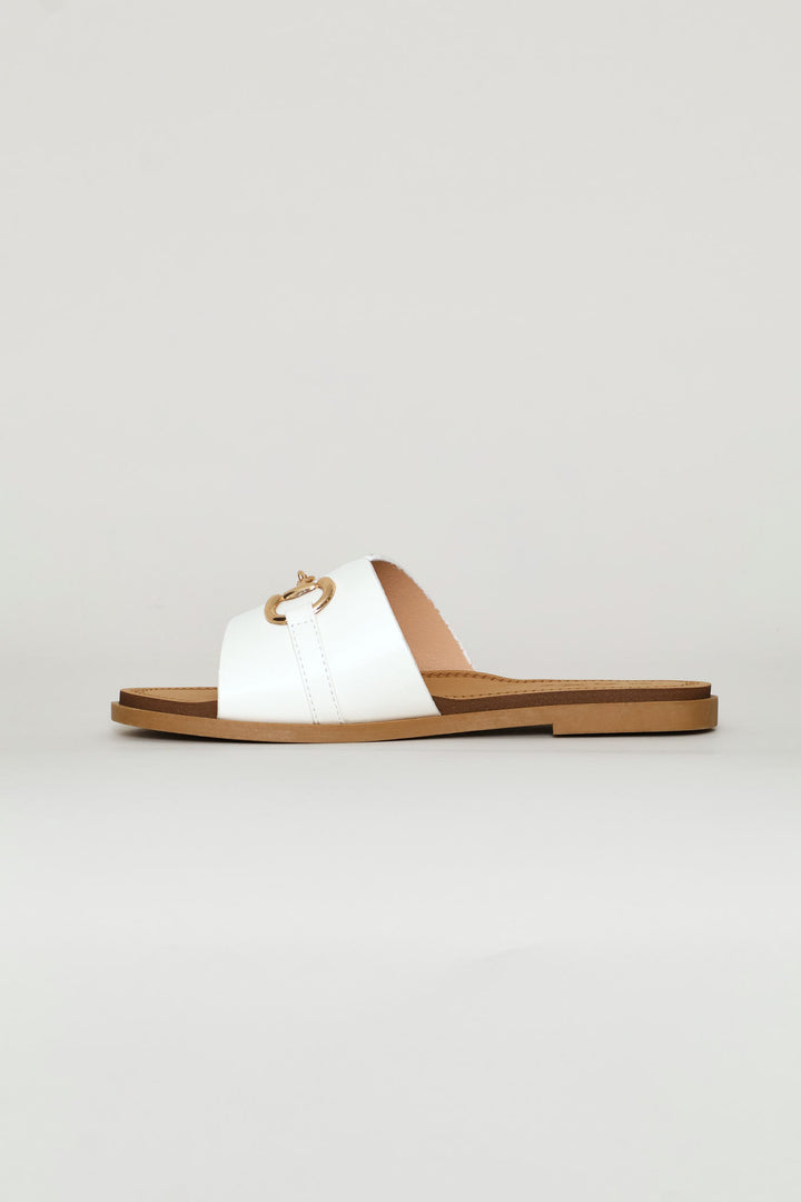 Metal Trim Mule Sandal - White