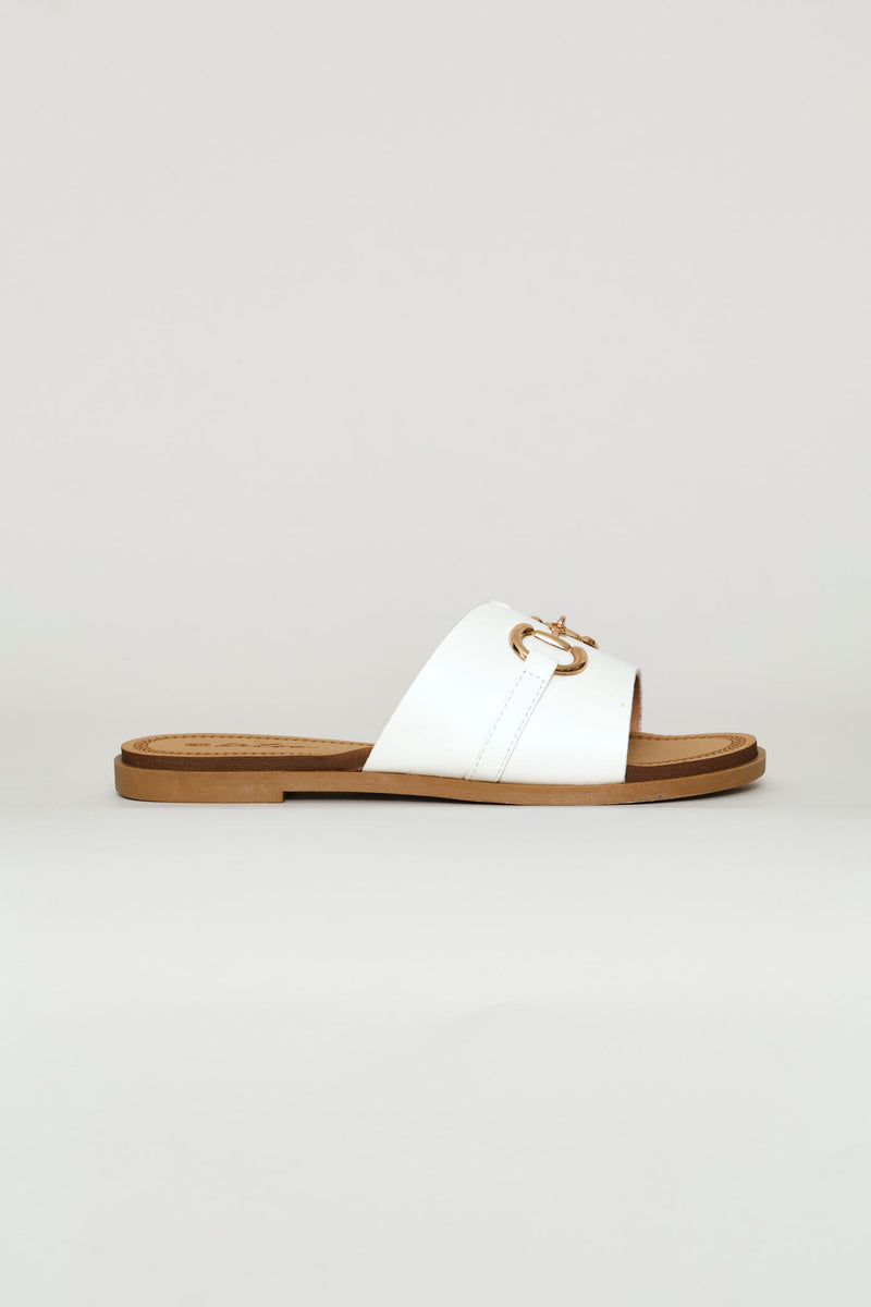 Metal Trim Mule Sandal - White