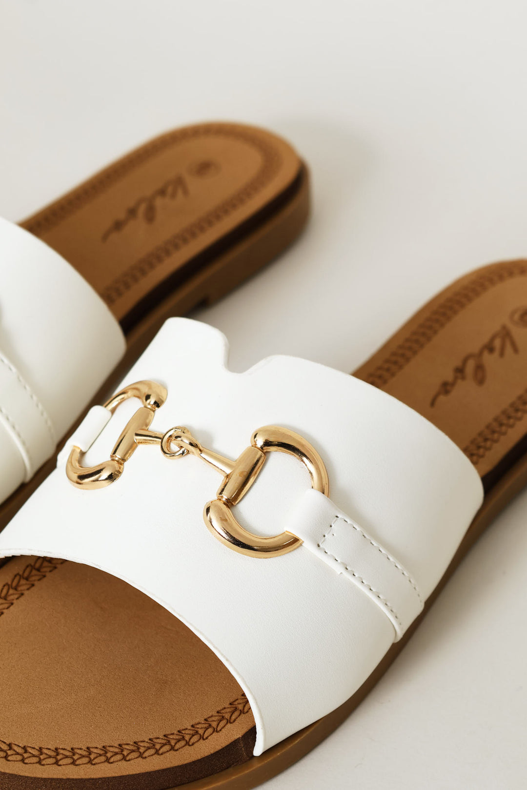 Metal Trim Mule Sandal - White