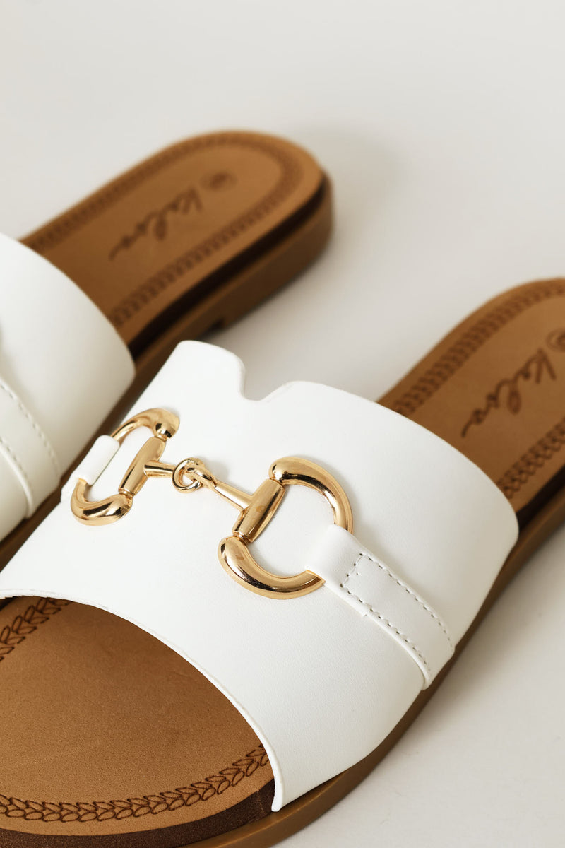 Metal Trim Mule Sandal - White