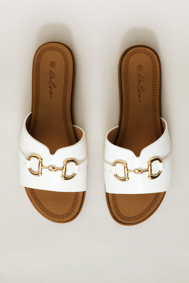 Metal Trim Mule Sandal - White