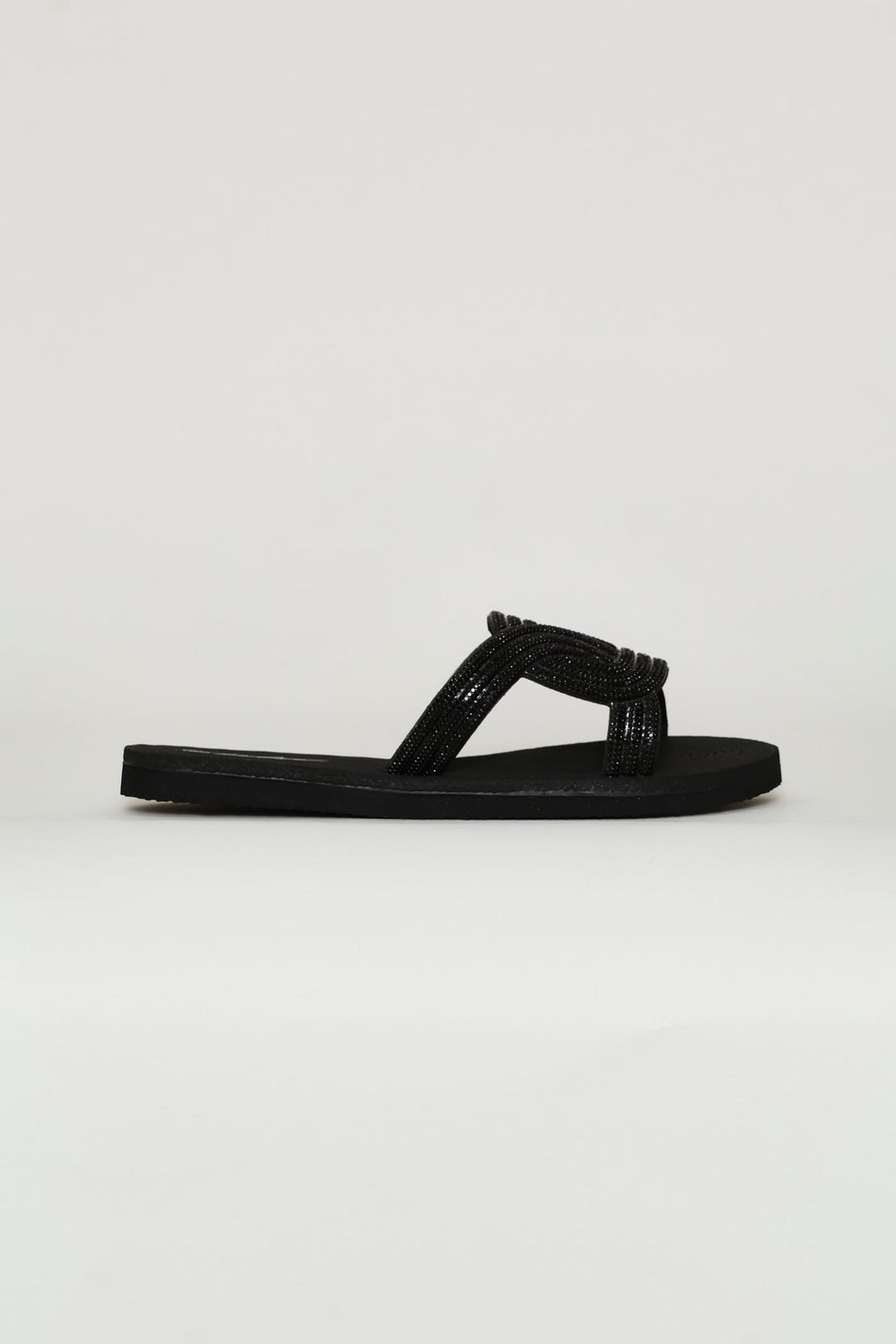 Diamante Sandal With Oval Trim - Black