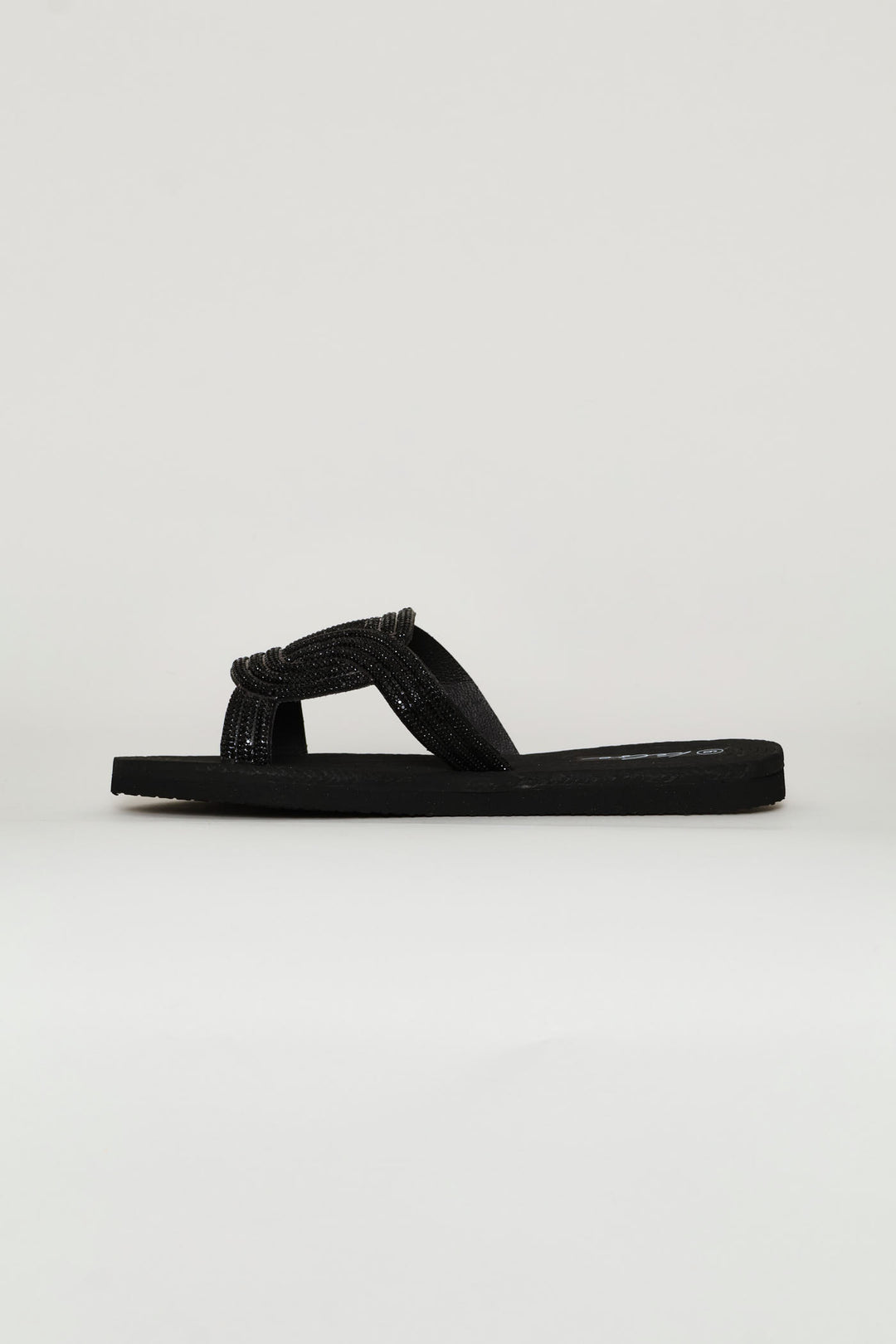 Diamante Sandal With Oval Trim - Black
