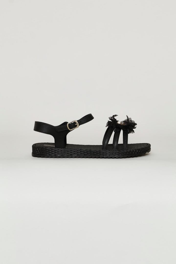 Girls Flower Sandal - Black