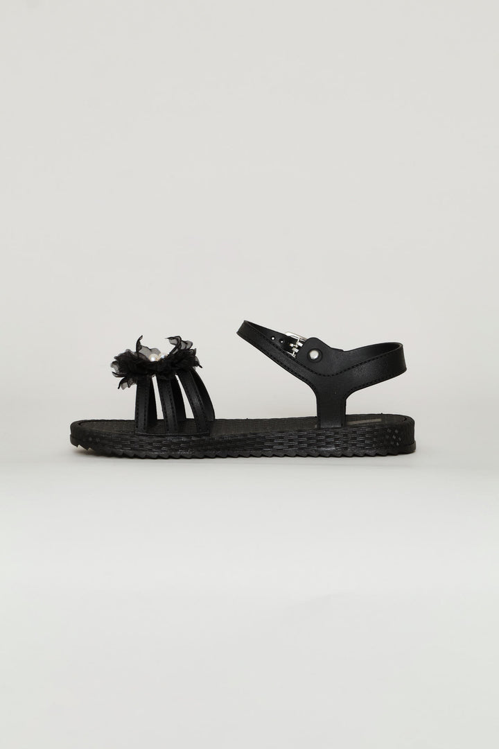 Girls Flower Sandal - Black