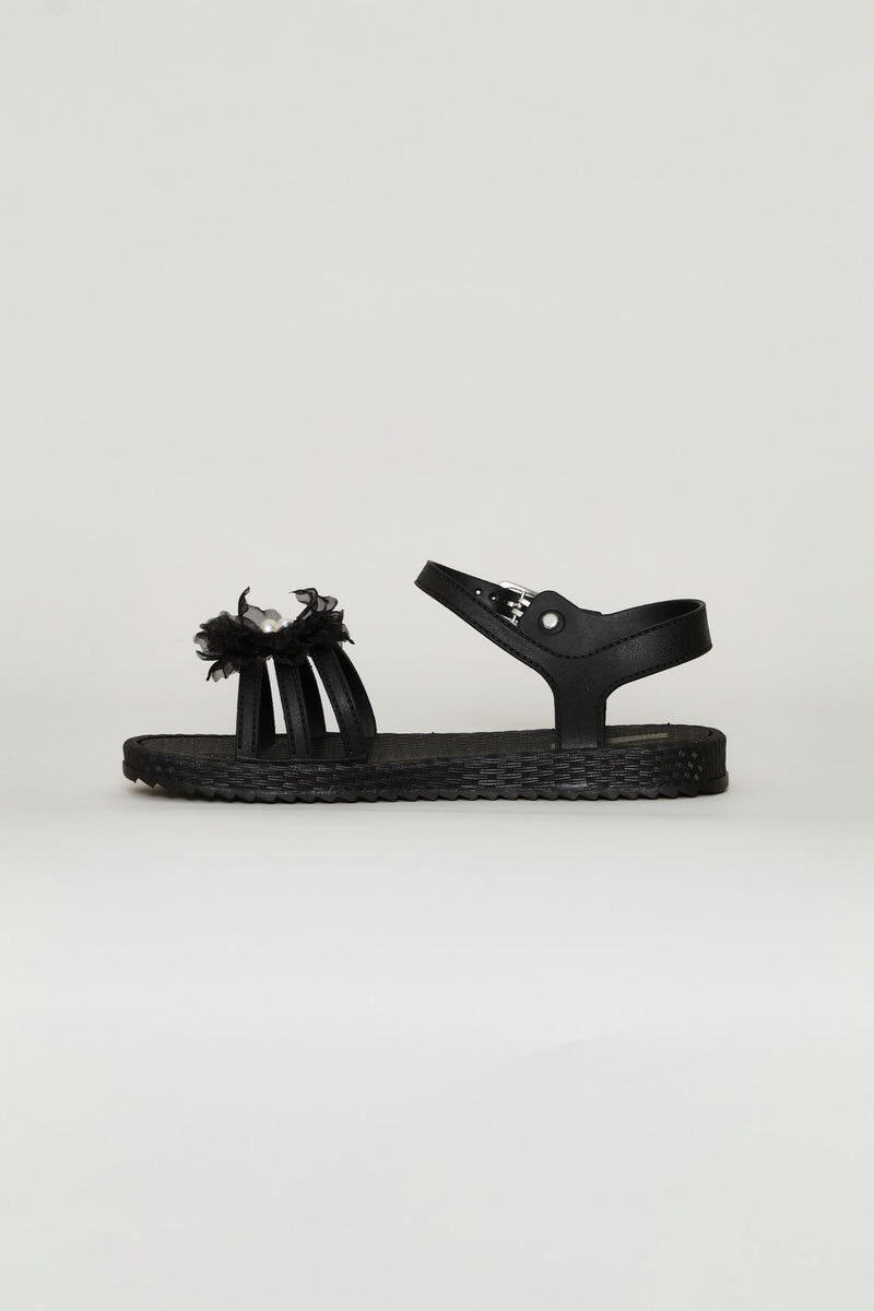 Girls Flower Sandal - Black