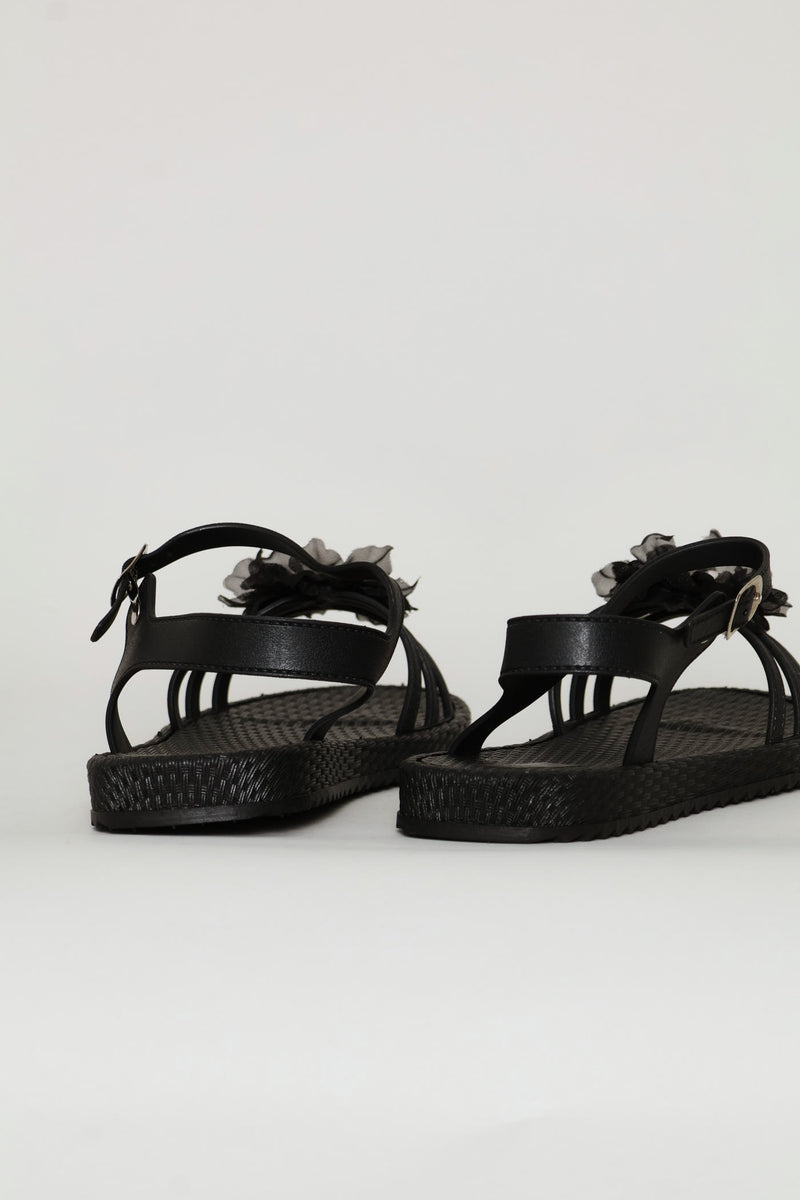 Girls Flower Sandal - Black