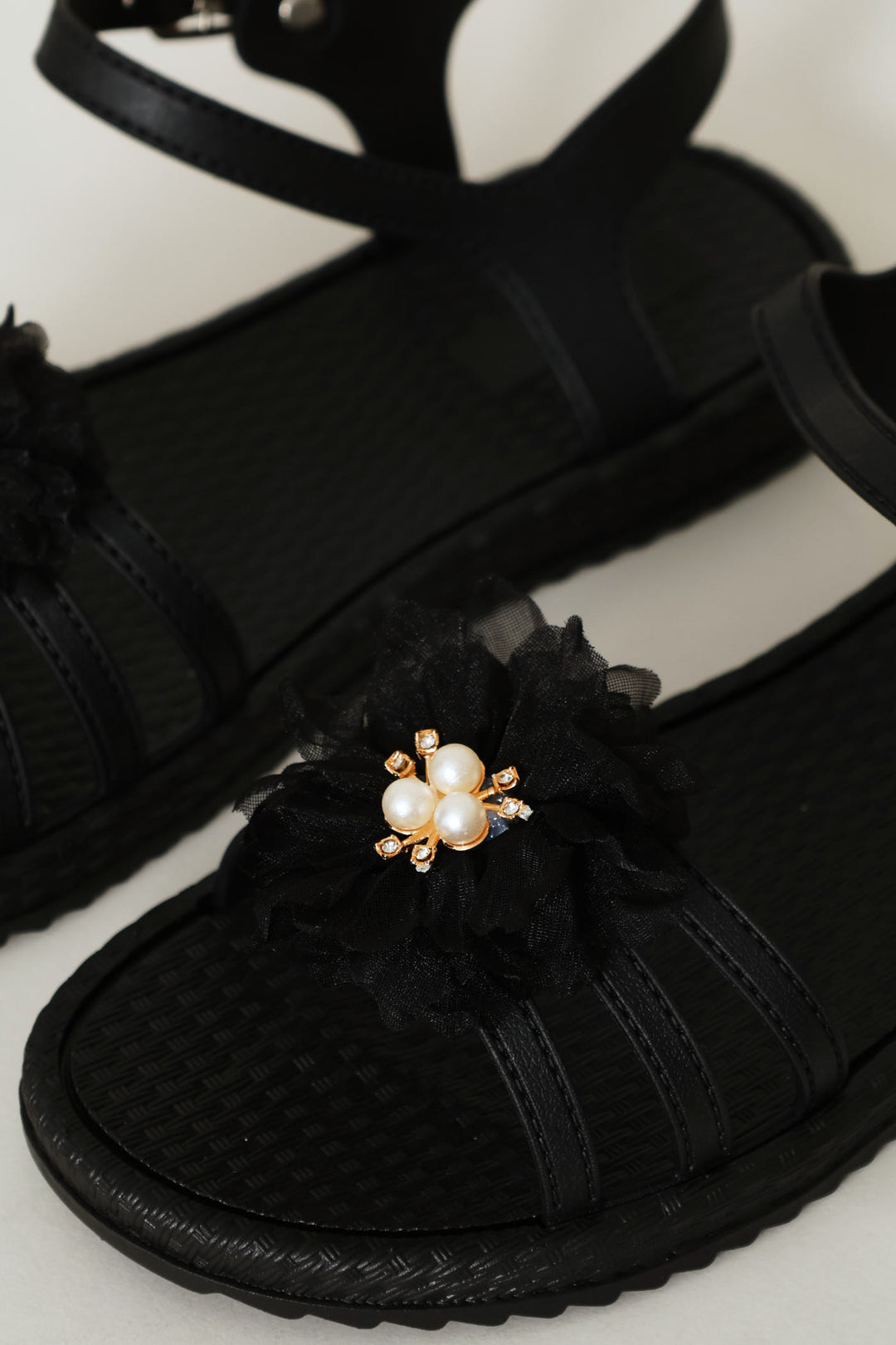 Girls Flower Sandal - Black