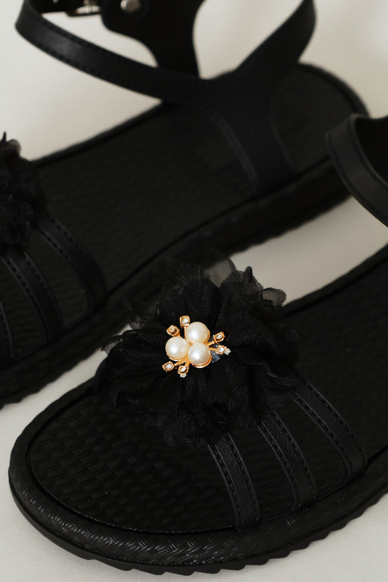 Girls Flower Sandal - Black