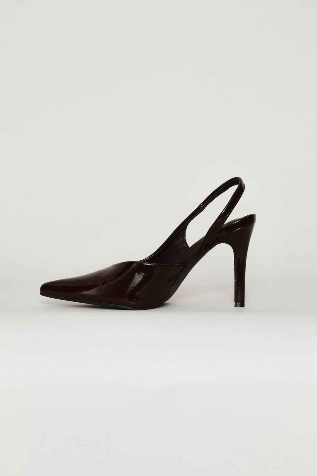 Satin V-Cut Stiletto Slingback Heel - Chocolate