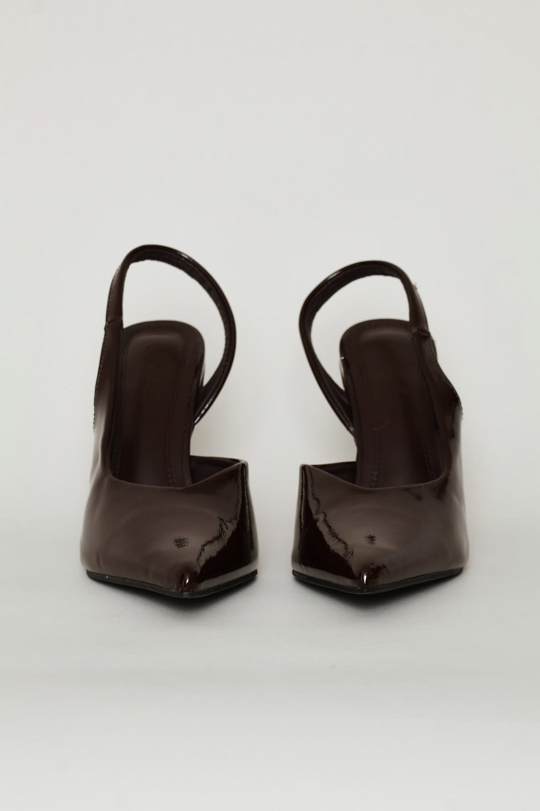Satin V-Cut Stiletto Slingback Heel - Chocolate