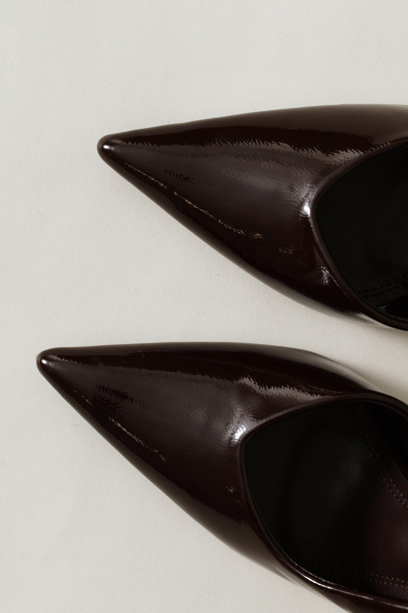 Satin V-Cut Stiletto Slingback Heel - Chocolate