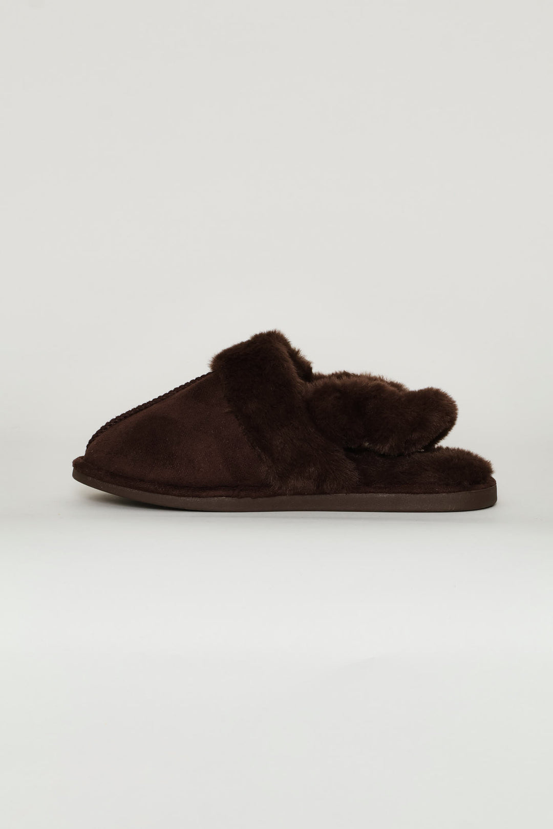 Slingback Centre Seam Fur Slipper - Chocolate