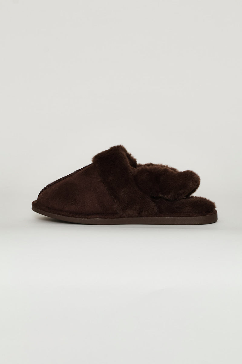 Slingback Centre Seam Fur Slipper - Chocolate
