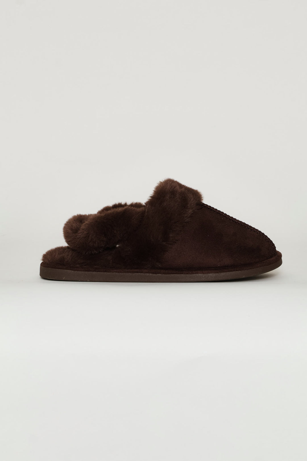 Slingback Centre Seam Fur Slipper - Chocolate