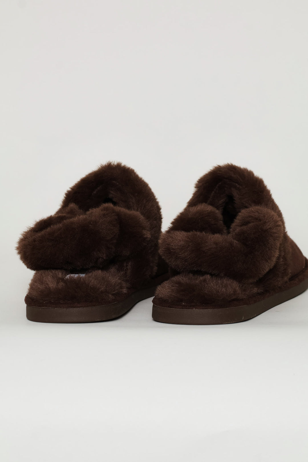 Slingback Centre Seam Fur Slipper - Chocolate