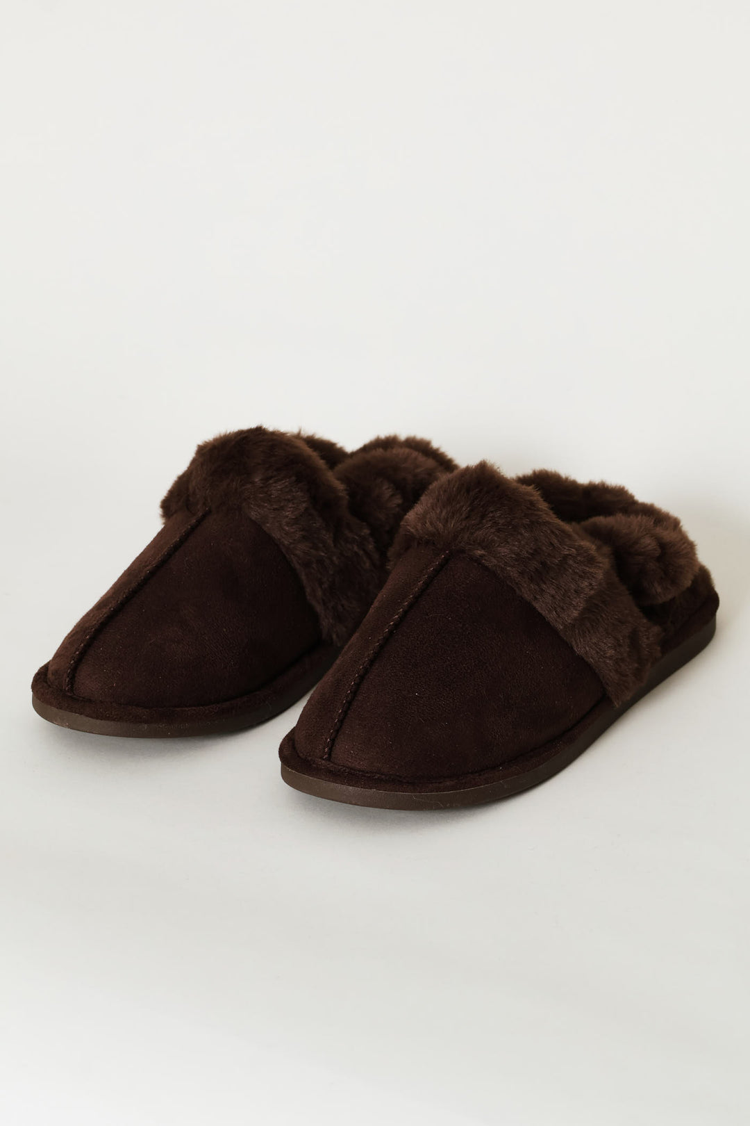 Slingback Centre Seam Fur Slipper - Chocolate