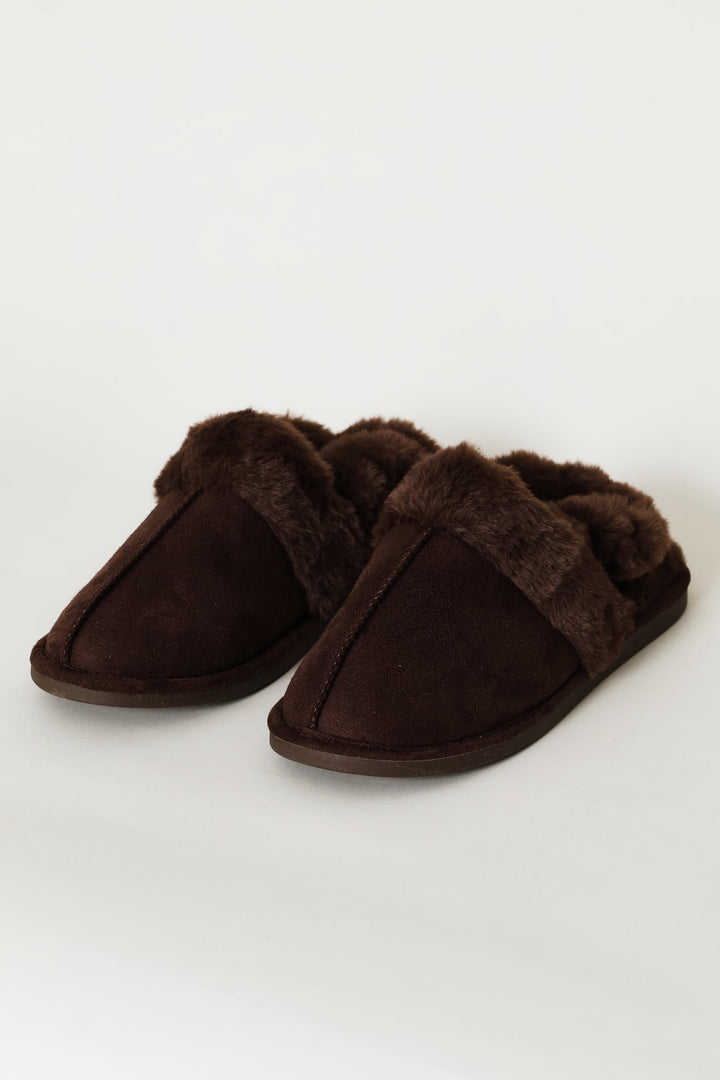 Slingback Centre Seam Fur Slipper - Chocolate