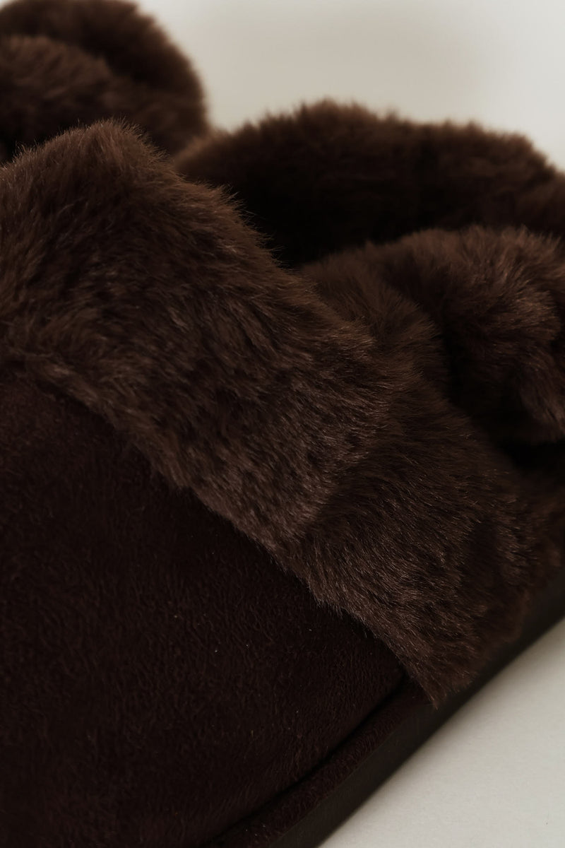 Slingback Centre Seam Fur Slipper - Chocolate