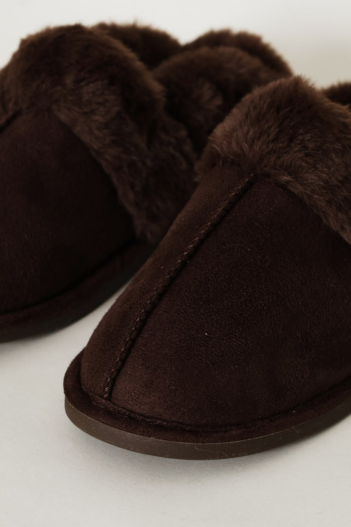 Slingback Centre Seam Fur Slipper - Chocolate
