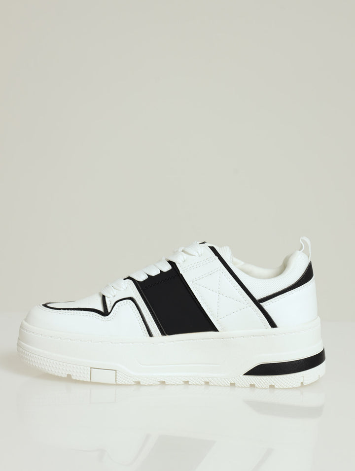 Keisha Chunky Side Panel Lace Up Sneaker - White/Black
