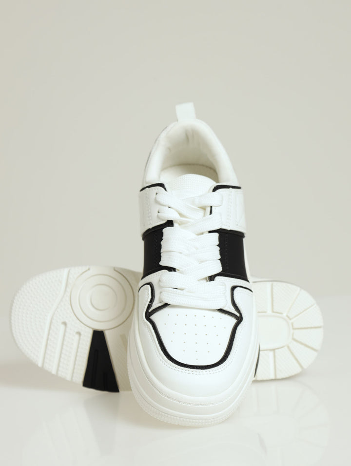 Keisha Chunky Side Panel Lace Up Sneaker - White/Black