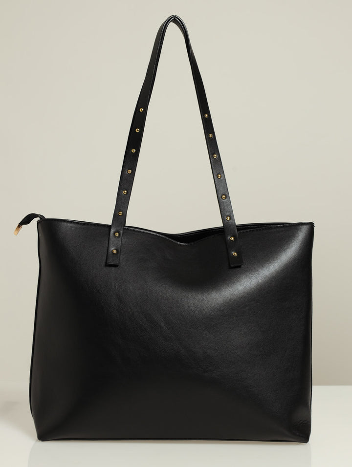 Stud Strap Detail Shopper Bag - Black