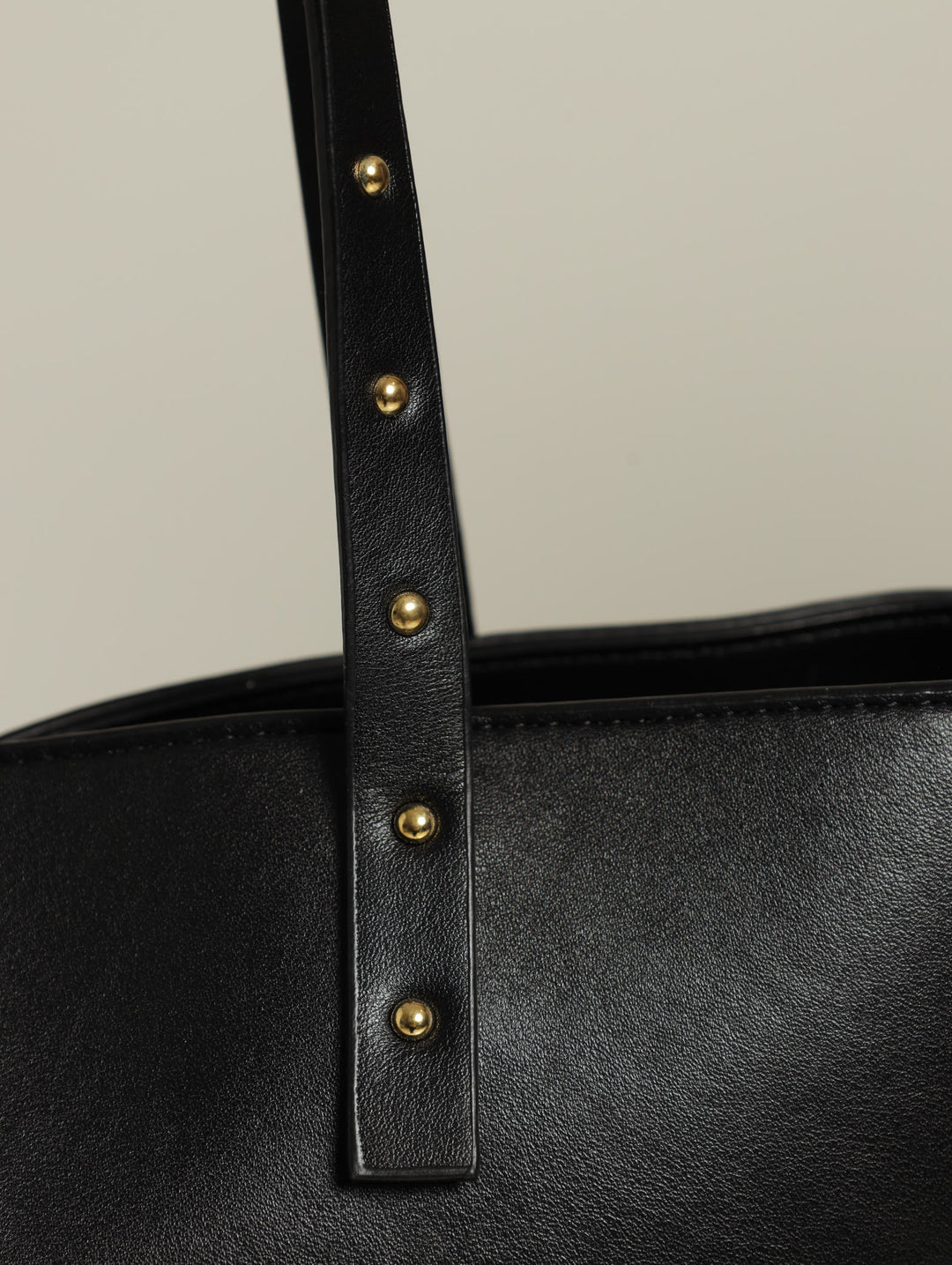 Stud Strap Detail Shopper Bag - Black