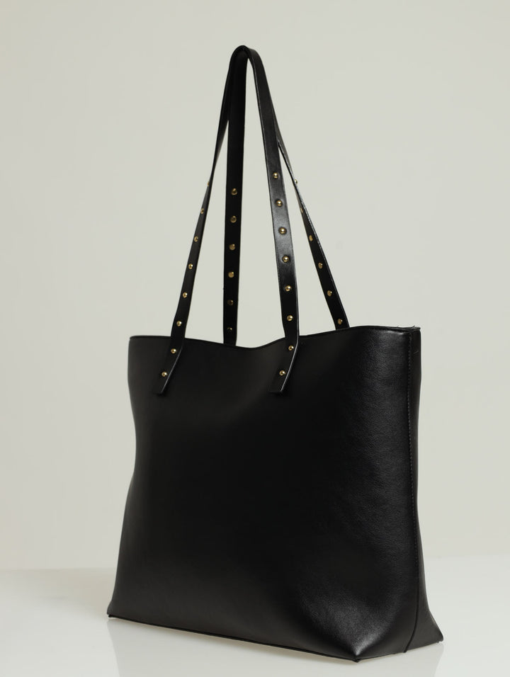 Stud Strap Detail Shopper Bag - Black