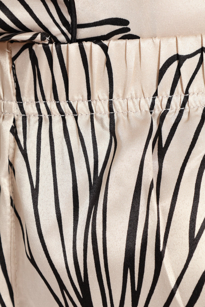 Handrawn Palm Button Through & Short Satin Set - Light Grey