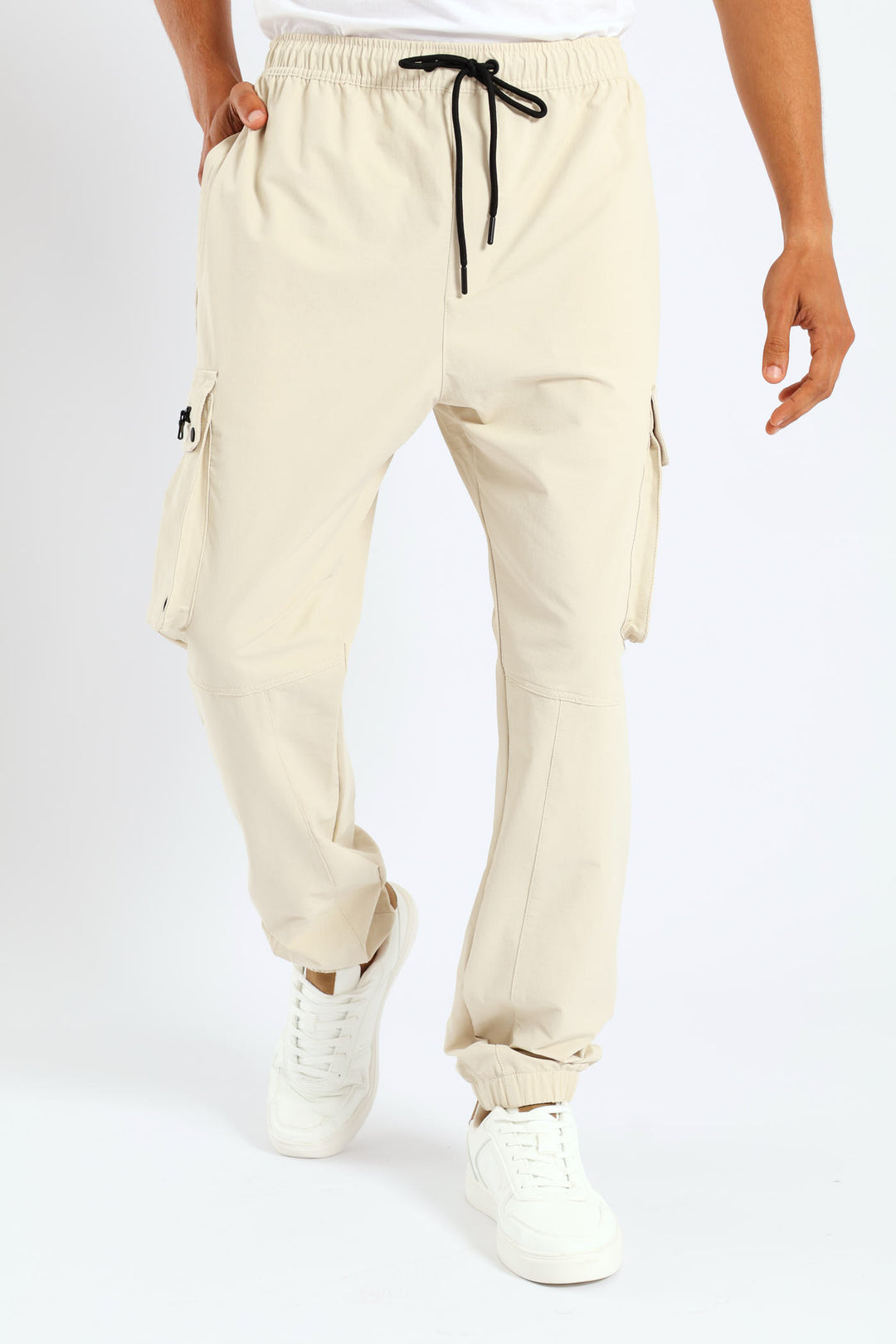 Mens Zip Pocket Cargo Trousers Light Stone – Edgars