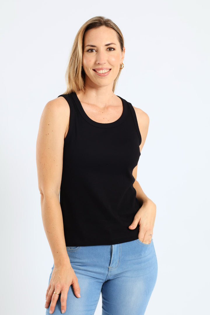 Rib Fitted Tank Top - Black