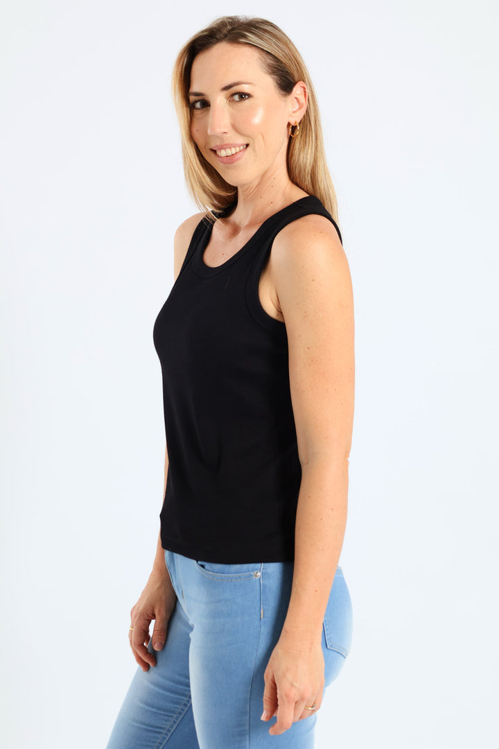 Rib Fitted Tank Top - Black