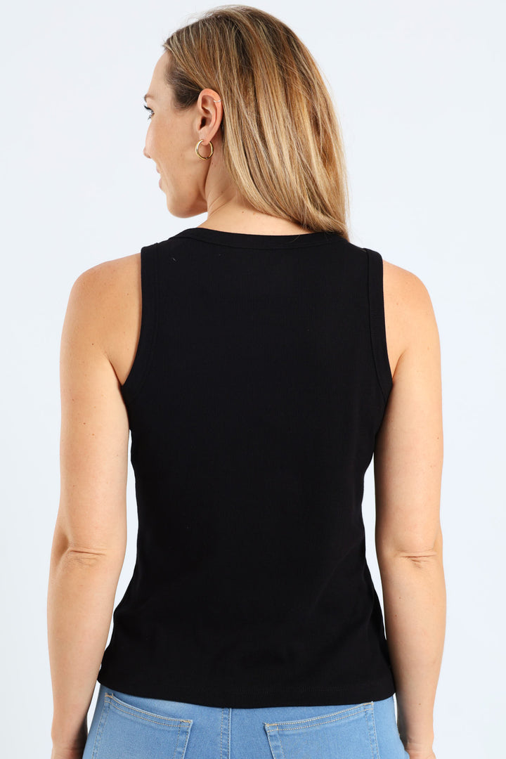 Rib Fitted Tank Top - Black