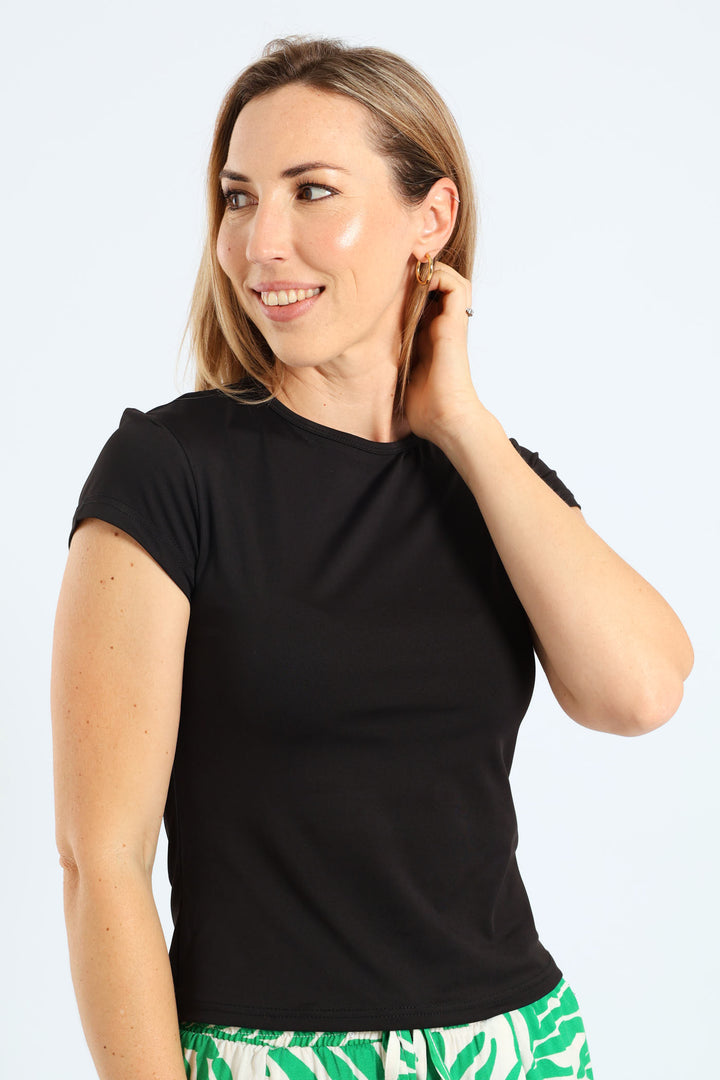 Short Sleeve Crew Neck Polyamide Tee - Black