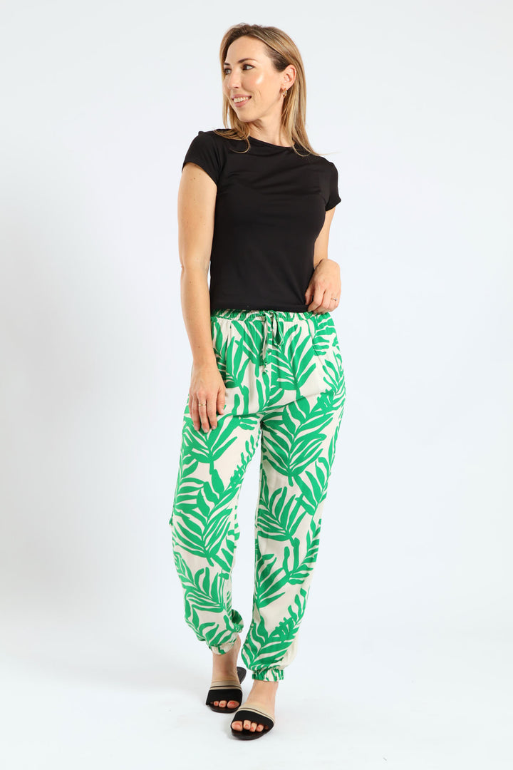 Viscose Jogger - Stone/Green