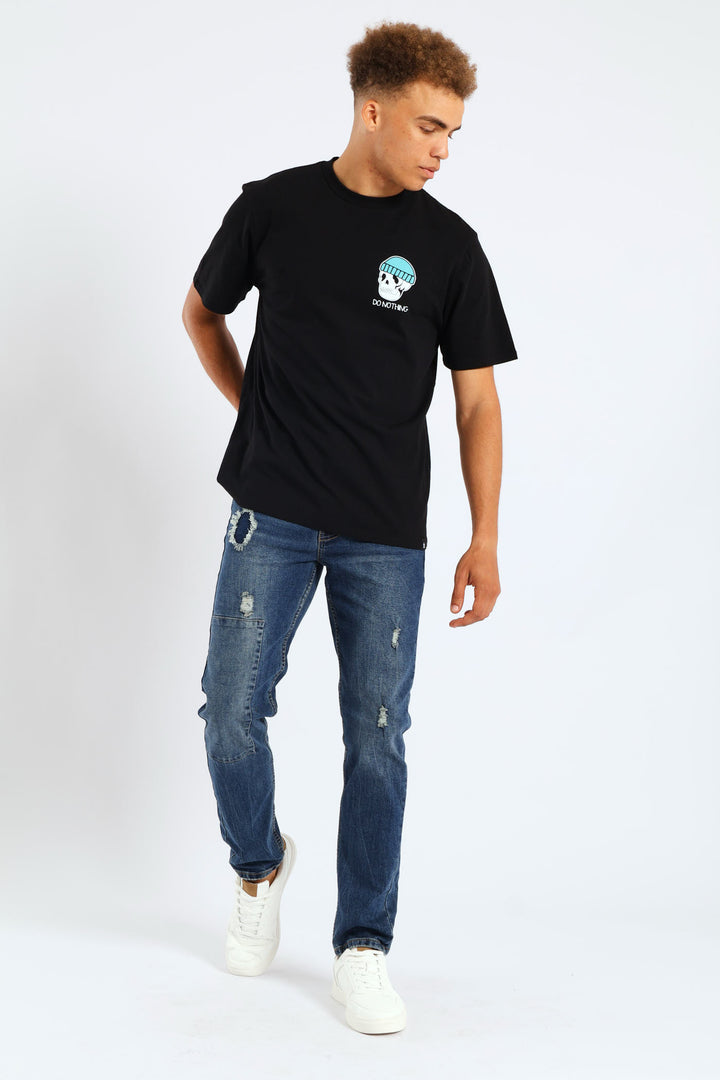 Skull Printed Basic Tee - Black