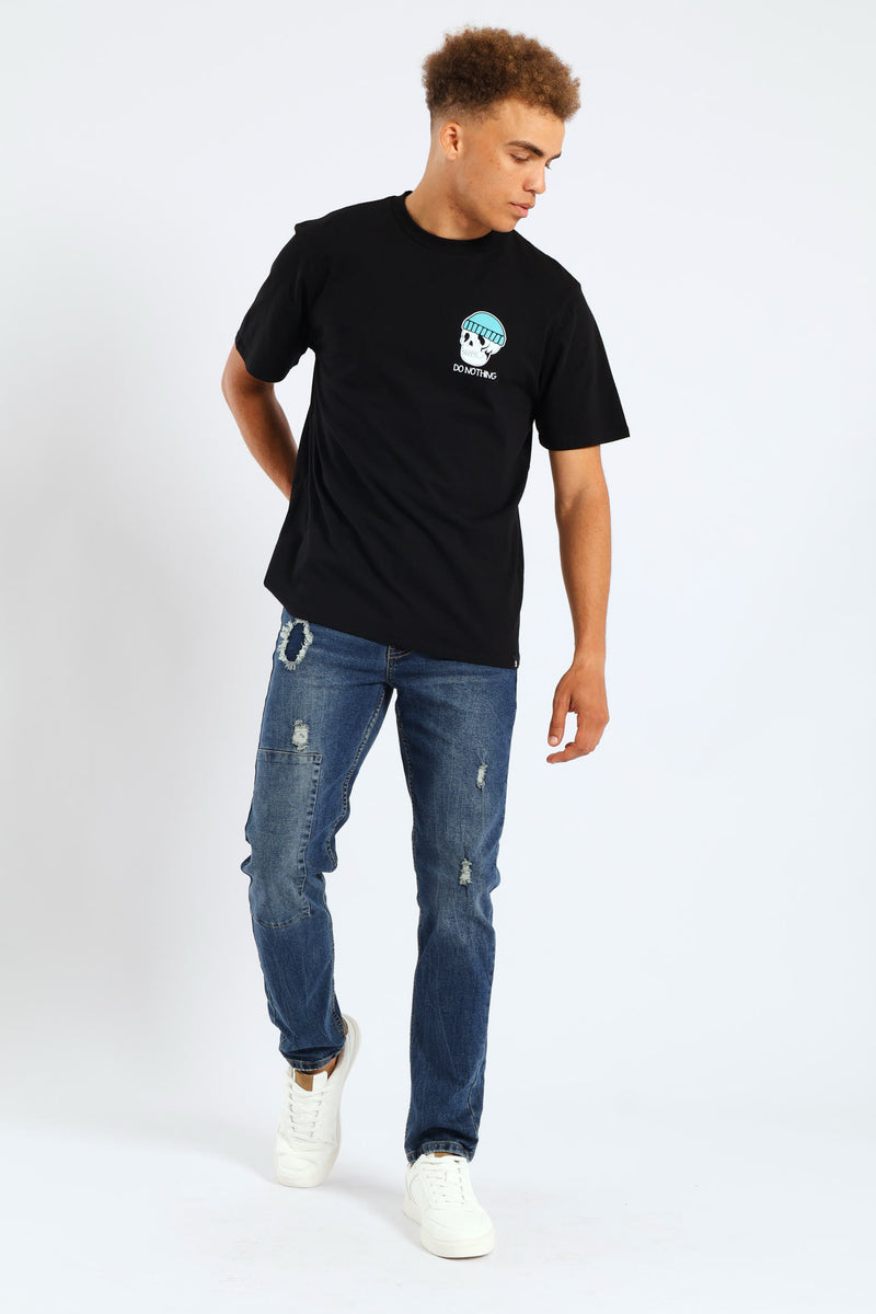 Skull Printed Basic Tee - Black