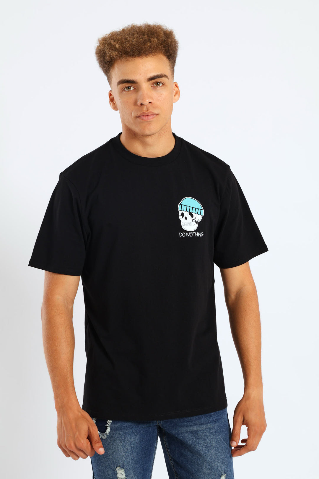 Skull Printed Basic Tee - Black