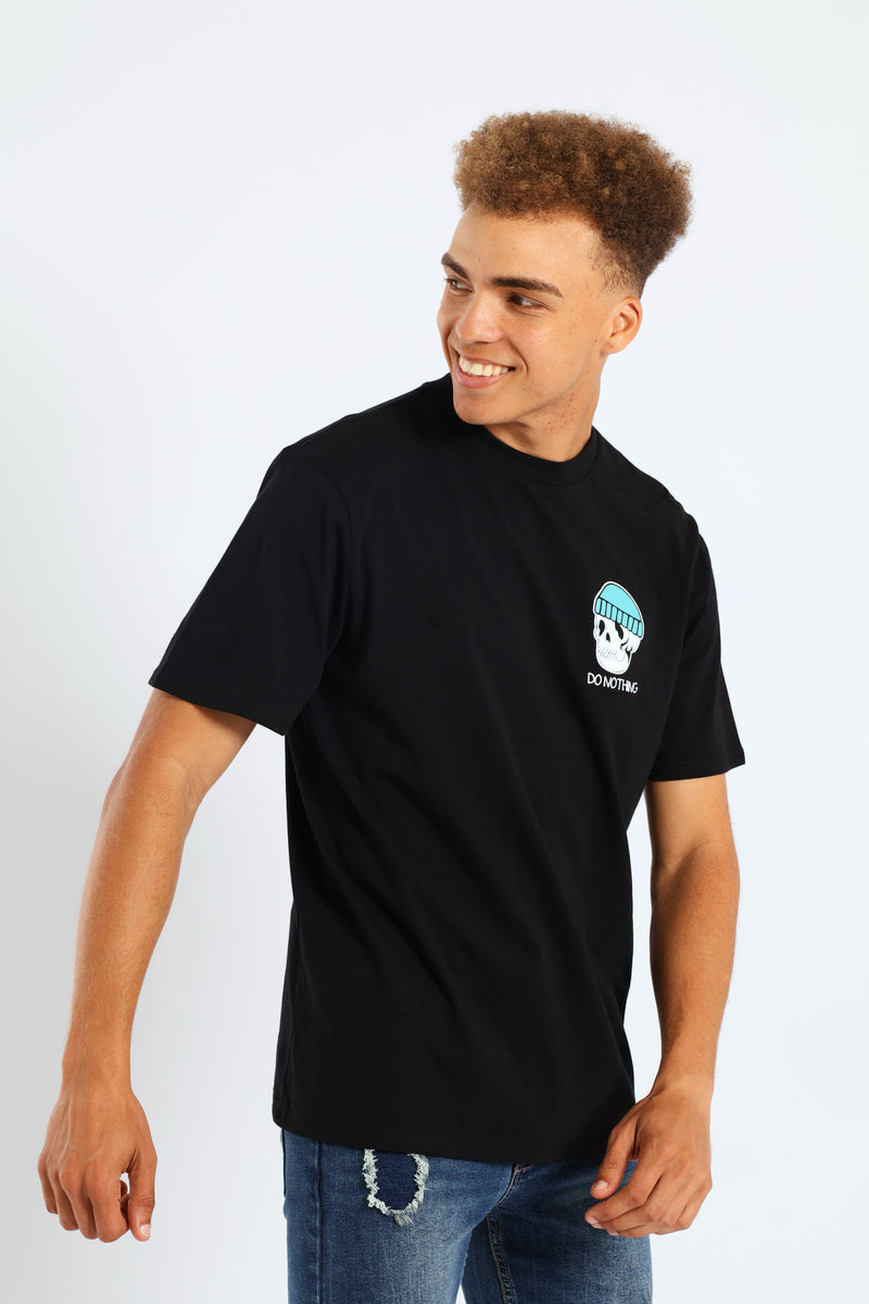 Skull Printed Basic Tee - Black