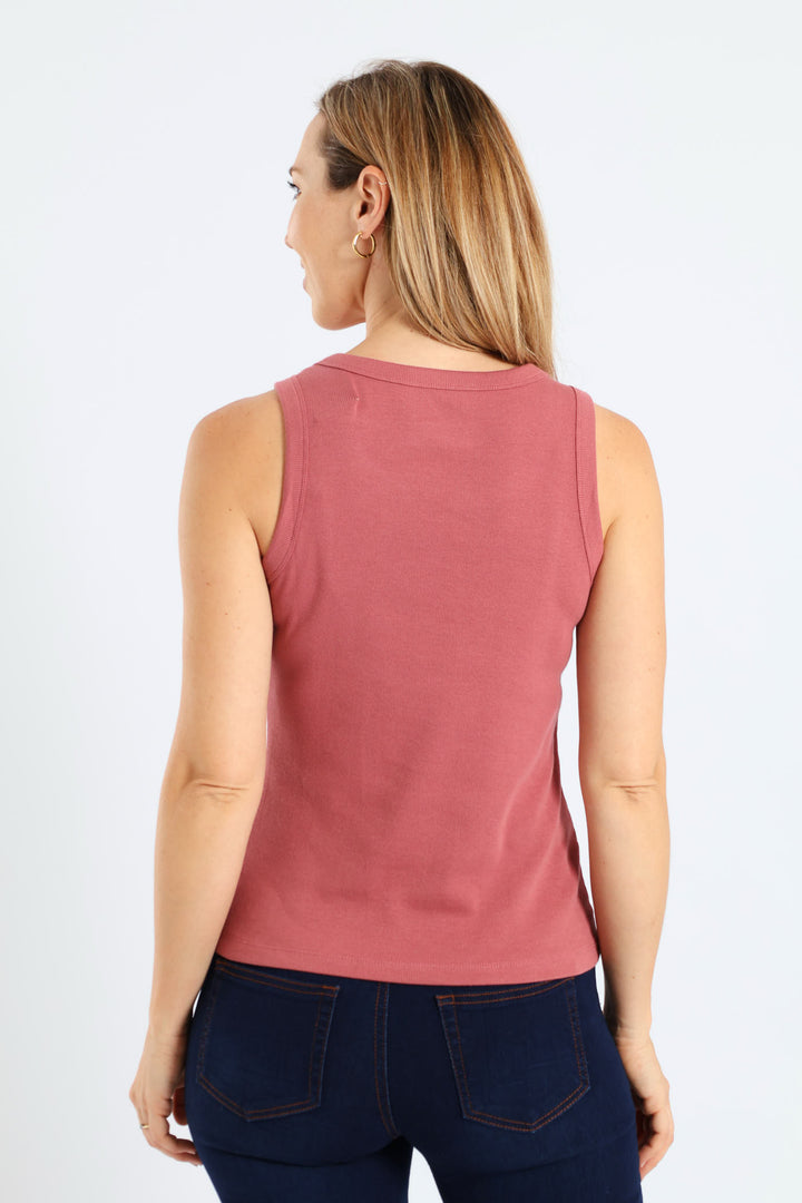 Rib Fitted Tank Top - Deco Rose