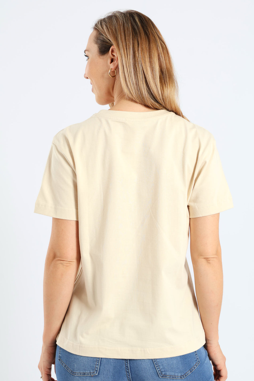 Short Sleeve Rib Neck Tullip 3-D Bow Tee - Light Stone