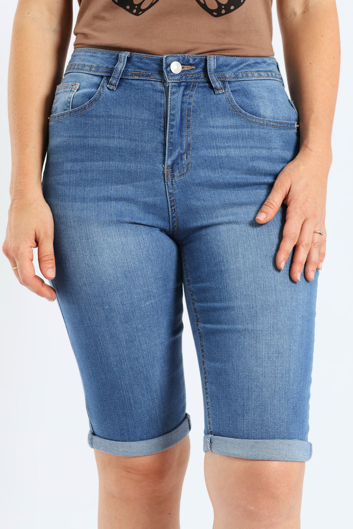 Classic Roll Hem Bermuda Supersoft Denim Short - Light Wash