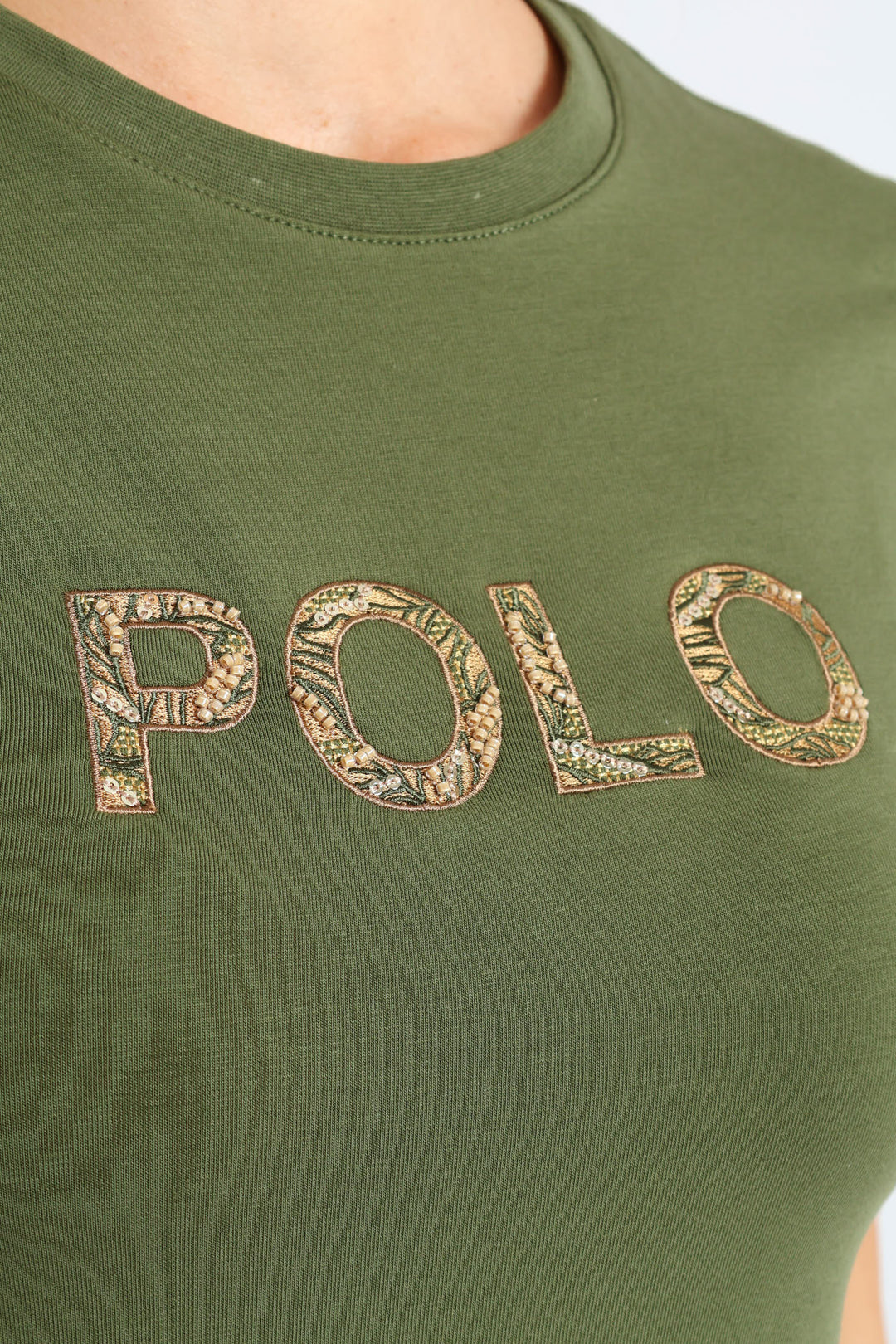 Amelia Short Sleeve Embelished T-Shirt - Olive